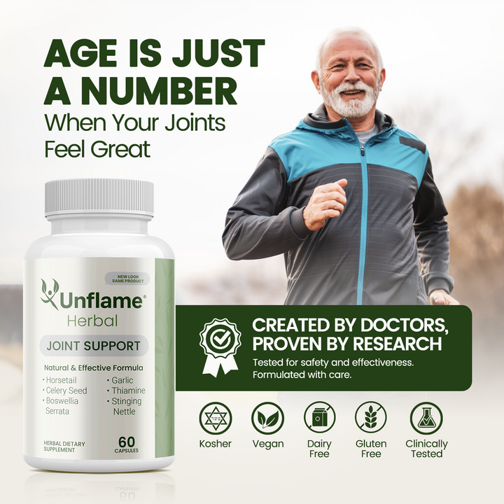 A senior man jogging in a tracksuit, showing how Unflame Herbal supports an active lifestyle irrespective of age.